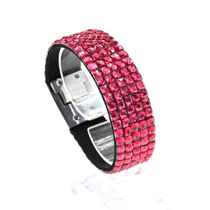 Bracelet with rhinestones in 5 rows crimson, 20cm