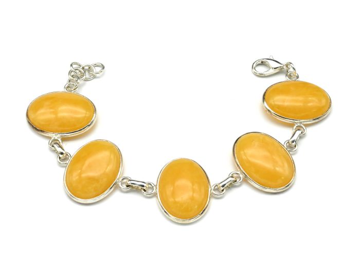 Bracelet with amber in silver 5 ovals 27*20mm honey-milk, 20cm.