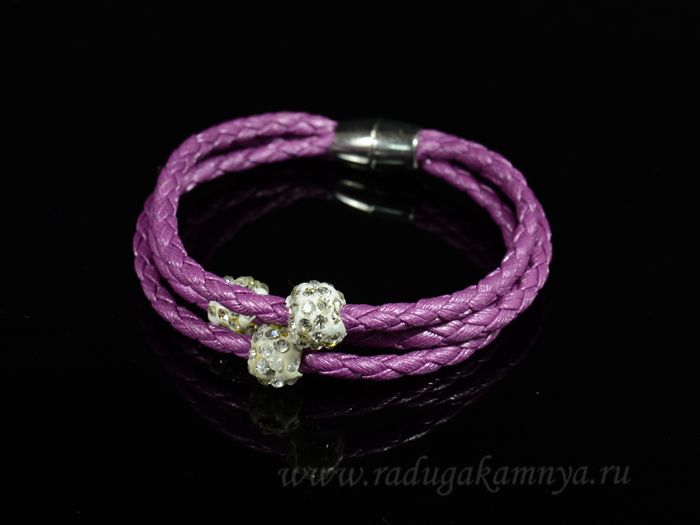 Shambhala ball10 bracelet on a triple pigtail,lilac color