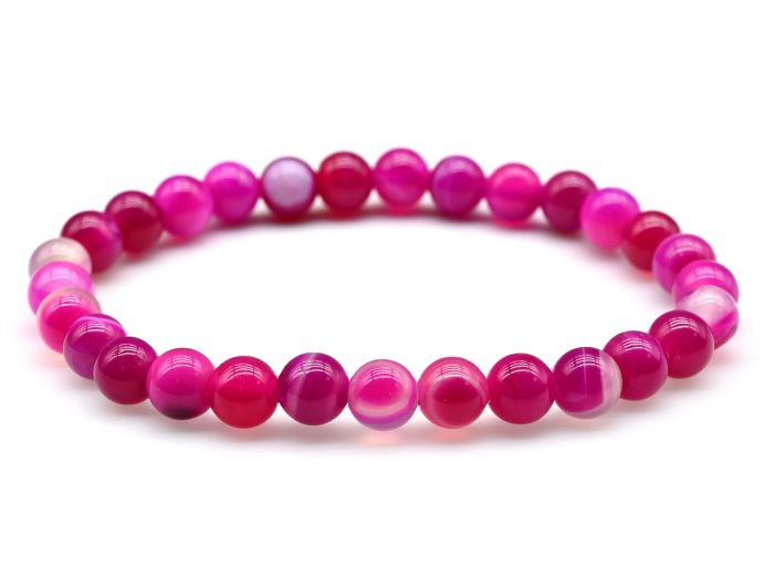 Bracelet made of agate tinted ball 6mm, fuchsia