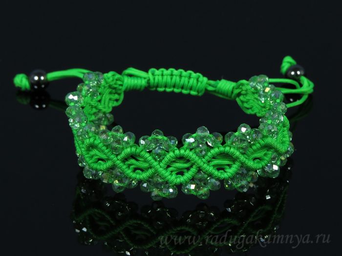 Braided bracelet with zircons green 2