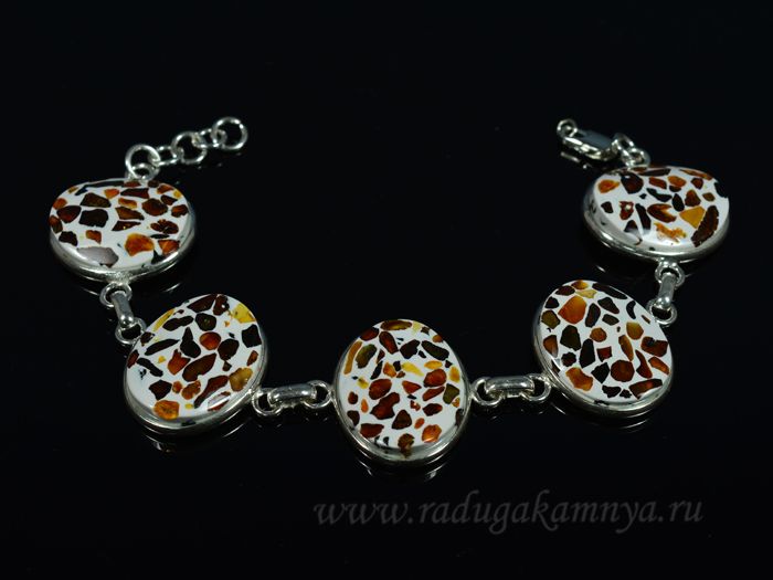 Bracelet with amber in silver mosaic 5 ovals 27*22mm, 21cm