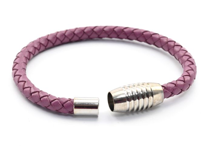 Braided leather bracelet, purple, 20cm