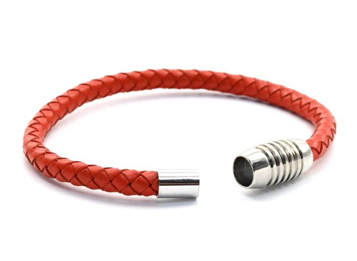 Braided leather bracelet, brick color, 20cm