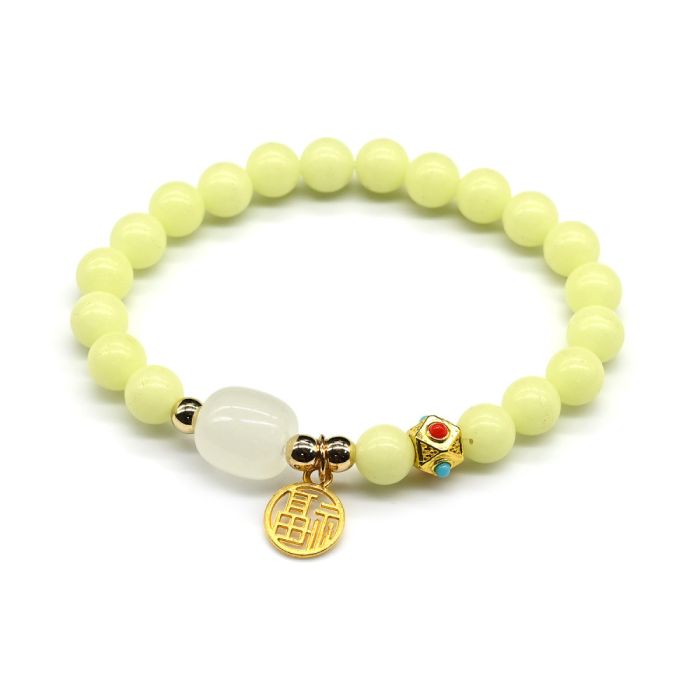 Bracelet with a pendant "For good luck" ball 8mm color lemon