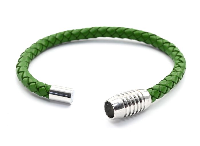 Braided leather bracelet color green, 20cm