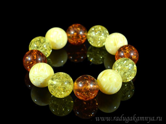 Amber bracelet ball 18mm lemon, milk, cognac