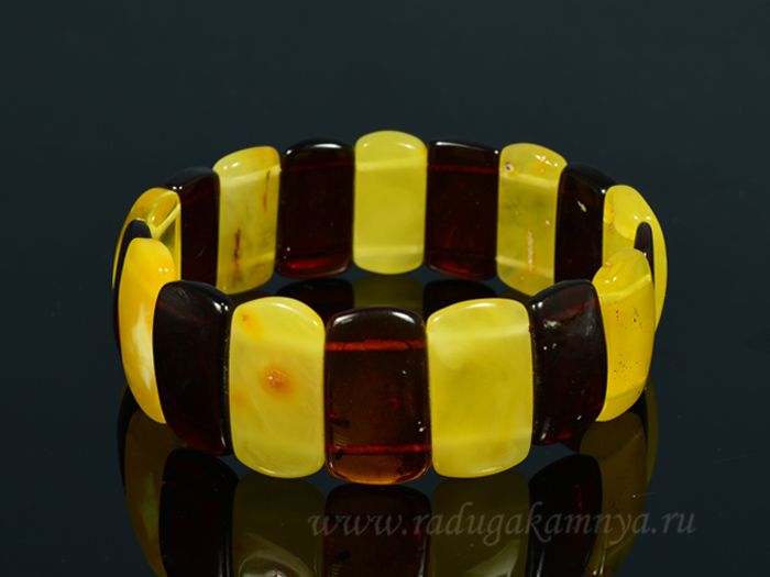 Amber rectangle bracelet 20*10mm milky honey, t.cognac, 13.4g