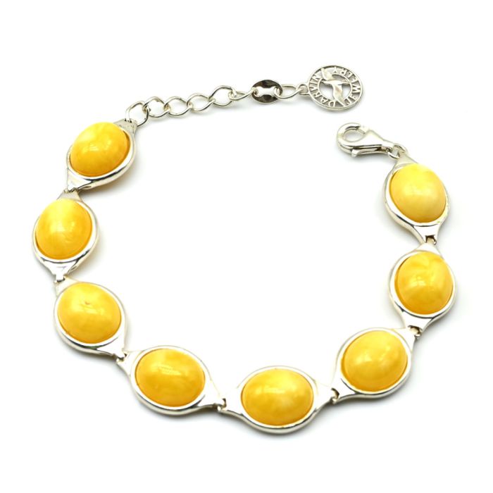 Bracelet with amber C925 oval 12*13mm milk, 17cm, 15.62g