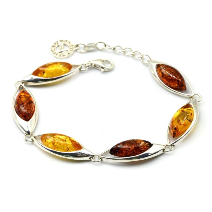 Bracelet with amber C925 fig 10*27mm honey, cognac, 19cm, 12.62g