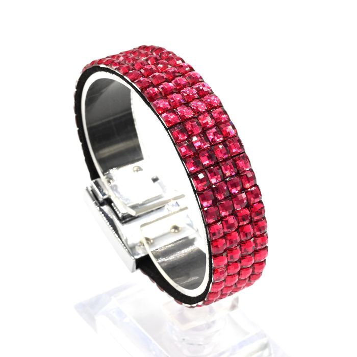 Bracelet with rhinestones in 4 rows crimson, 20cm