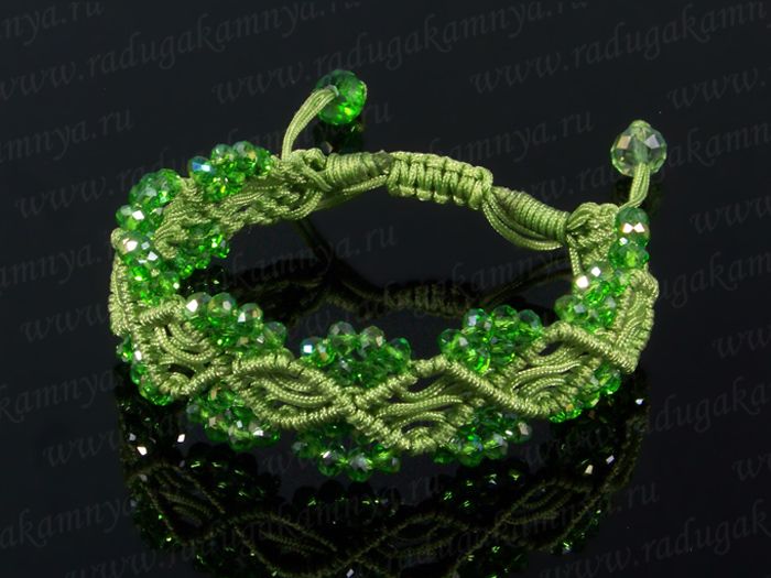 Braided bracelet with zircons green 3