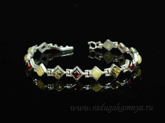 Bracelet with amber in silver-plated diamond 9mm honey-milk, green, cognac, 19cm