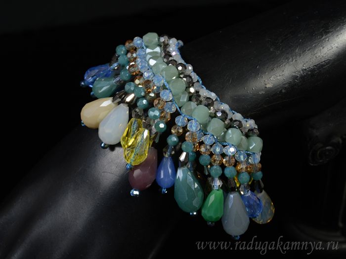 Handmade bracelet "Summer" with zircon, color blue, 19cm