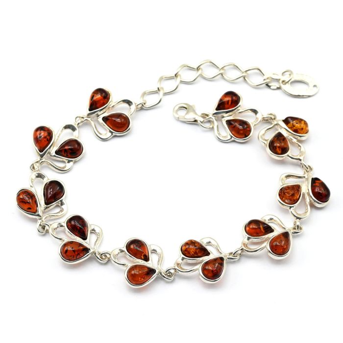 Bracelet with amber C925 "2 drops" 14*13mm cognac, 19.5cm, 12.56g