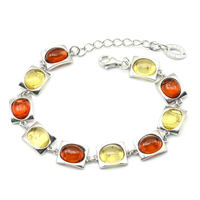 Bracelet with amber C925 lemon, cognac, 19cm, 14.87g