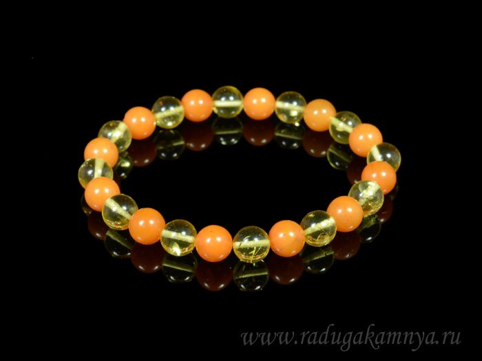 The amber bracelet is an 8mm lemon, caramel ball.