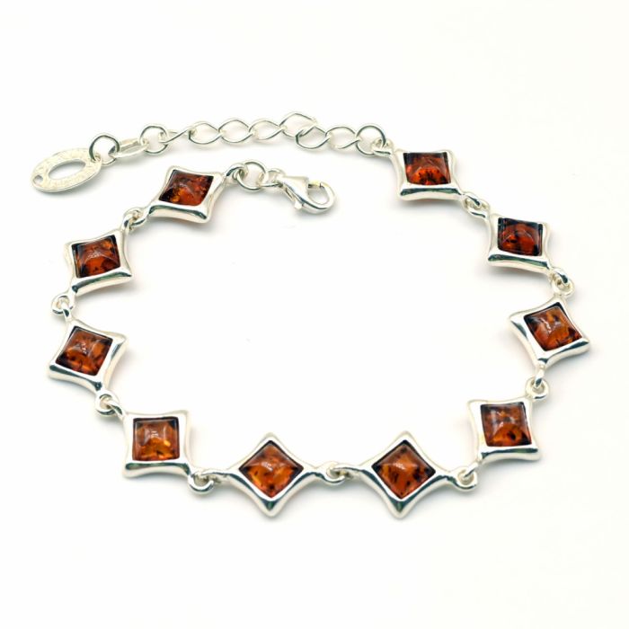 Bracelet with amber C925 diamond 12*12mm cognac, 19cm, 11.53g