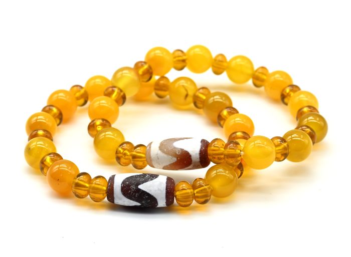 Bracelet with ji "Waves" bead barrel 10*20mm with agate tinted ball 10mm