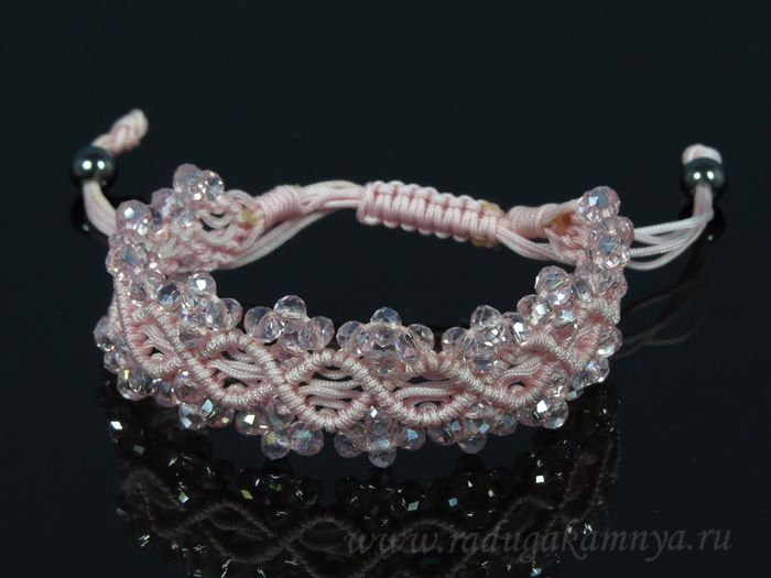 Braided bracelet with zircons pink