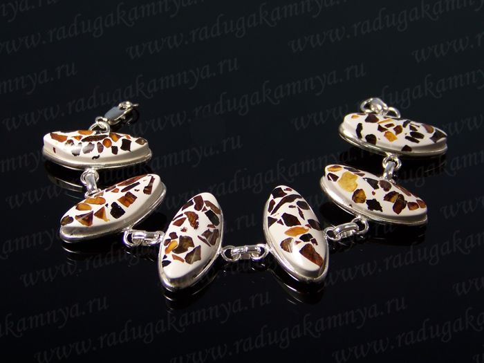 Bracelet with amber in silver mosaic 6 risinok 32*16mm, 20cm