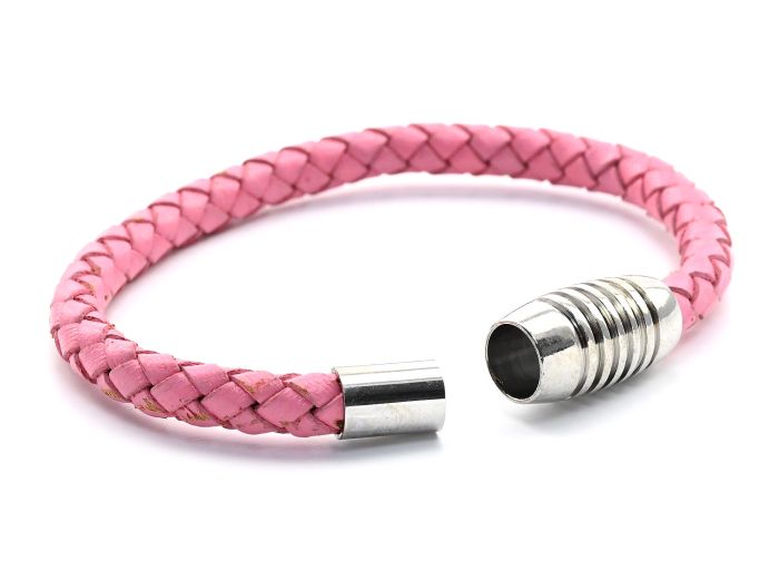 A braided bracelet made of colored leather.pink, 20cm