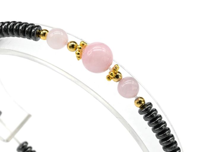 Hematite bracelet with quartz tinted color.pink