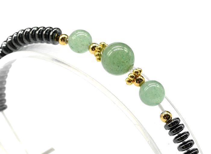 Hematite bracelet with quartz tinted color green