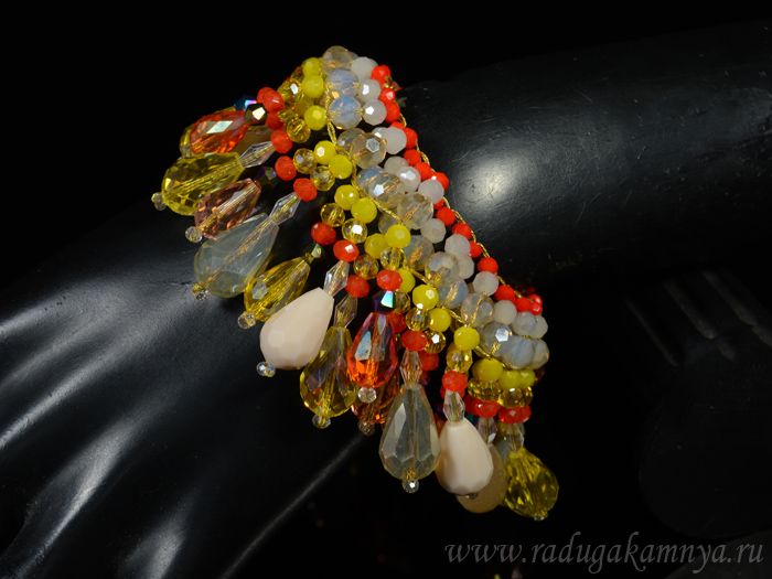 Handmade bracelet "Summer" with zircon, color yellow, 19cm