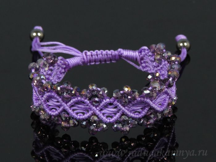 Braided bracelet with zircons lilac 2