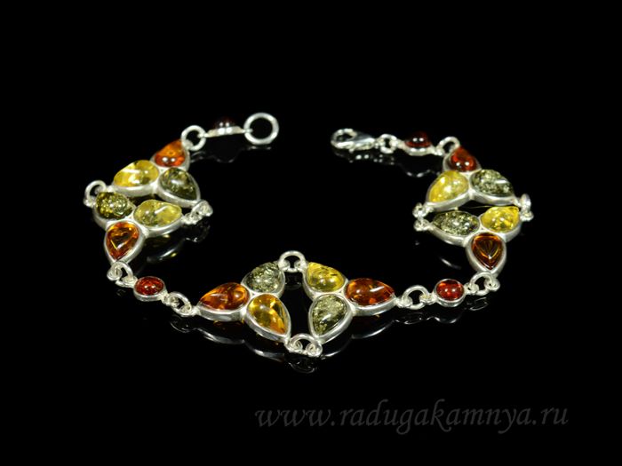 Bracelet with amber in silver "shamrock" assorted, 20cm