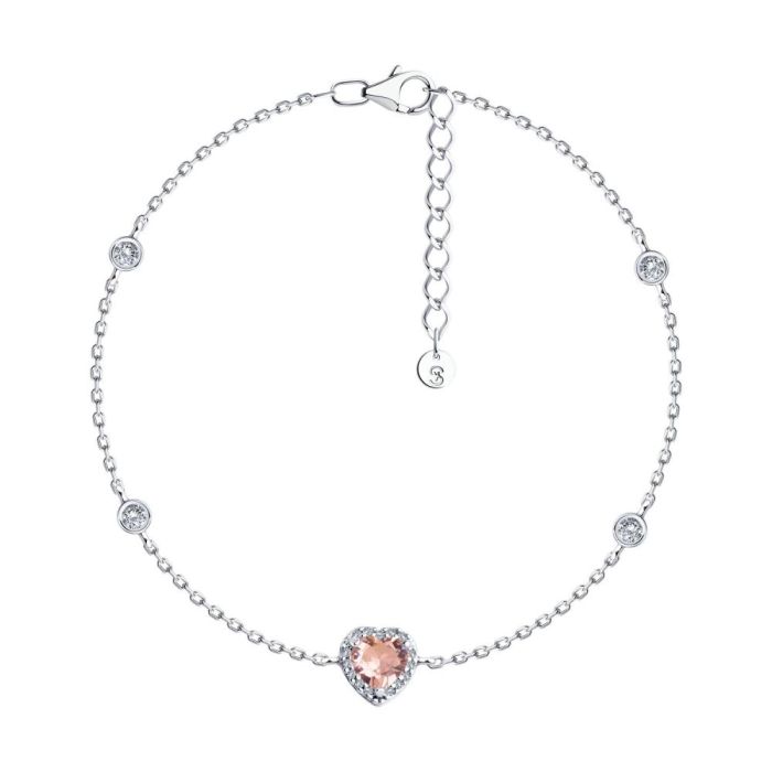 Silver bracelet with Morganite-colored sital and phianite 92050166