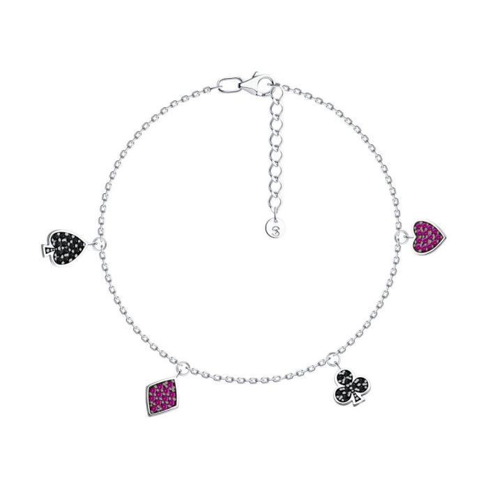 Silver bracelet with rhinestone and ruby corundum 94051188