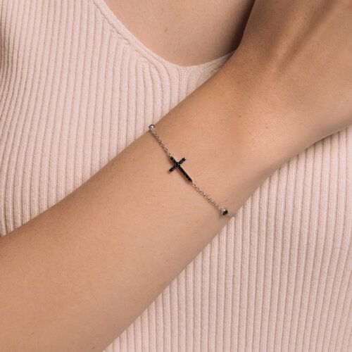 Silver Cross Bracelet with Fianite 94051238