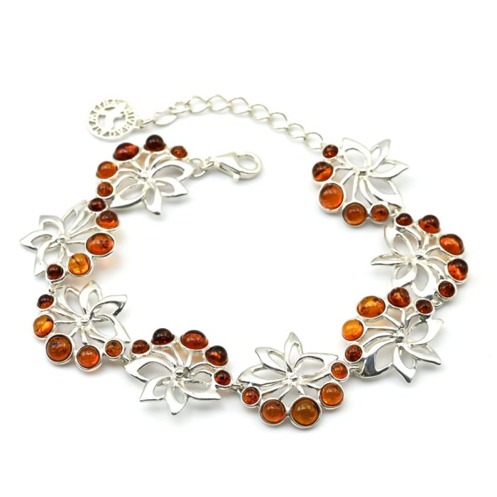 Amber bracelet C925 "berries" 20*21mm cognac, 19.5cm, 15.83g