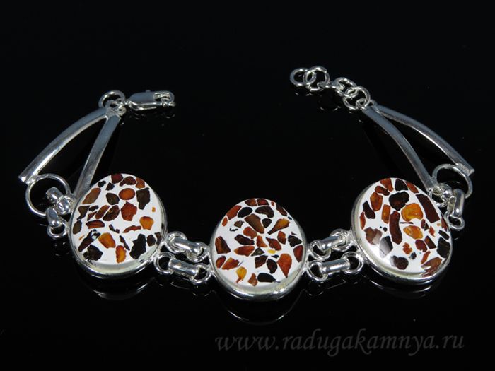 Bracelet with amber in silver mosaic oval 3 segments, 21cm