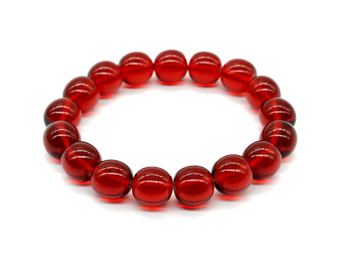 Bracelet made of red amber crumpled ball 12mm