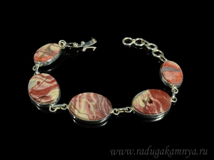 Bracelet with silver-plated jasper oval 21*15mm., 18cm.