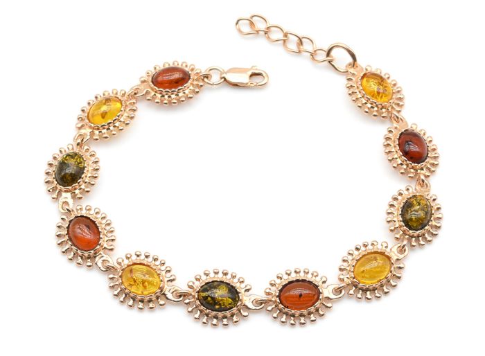 Bracelet with amber C925 oval 12*14mm assorted, 19cm, 13.11gr