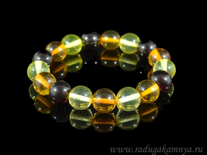 Bracelet made of amber ball 12mm lemon, St. cognac, cherry