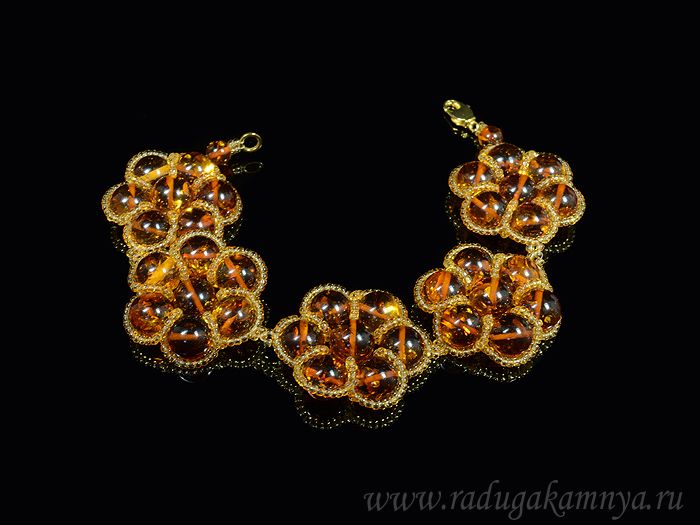 Bracelet with amber and beads "5 flowers" St.cognac, 23cm.