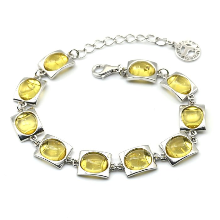 Bracelet with amber C925 rectangle 10*12mm lemon, 19cm, 15.6g