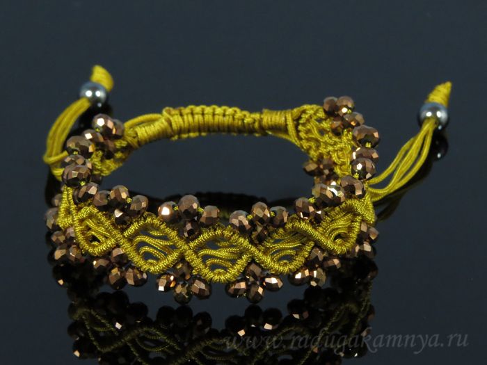 Braided bracelet with zircons mustard 2