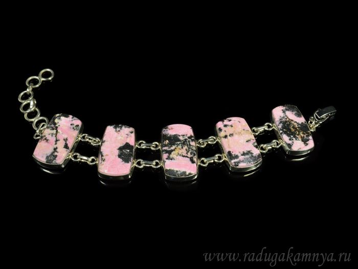 Bracelet with rhodonite rectangles 16*27mm, 19.5cm.