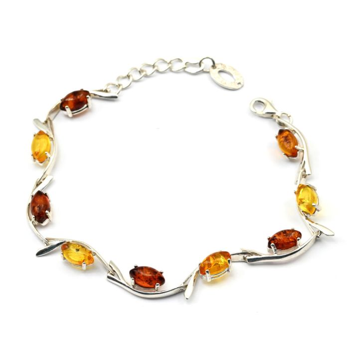 Bracelet with amber C925 "rice with an arrow" St. cognac, lemon, 18.5cm, 9.91g