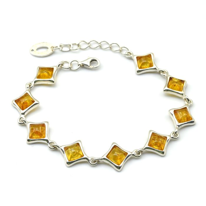 Bracelet with amber C925 diamond 12*12mm lemon, 17.5cm, 10.37g