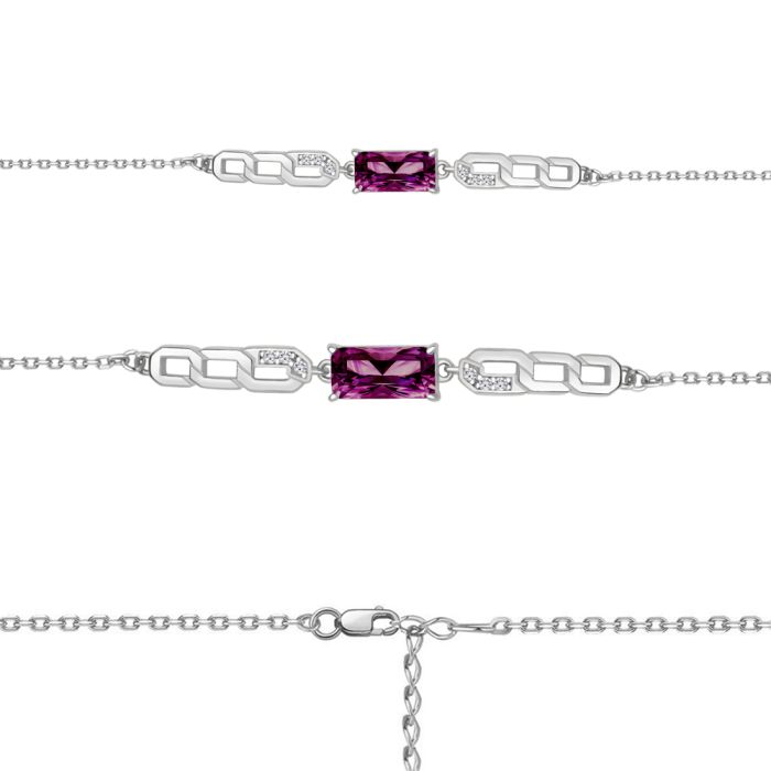 Silver bracelet AQUAMARINE with fianite and amethyst A7475784A