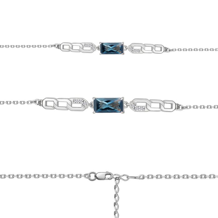 Silver bracelet AQUAMARINE with phianite and London topaz A7475793A