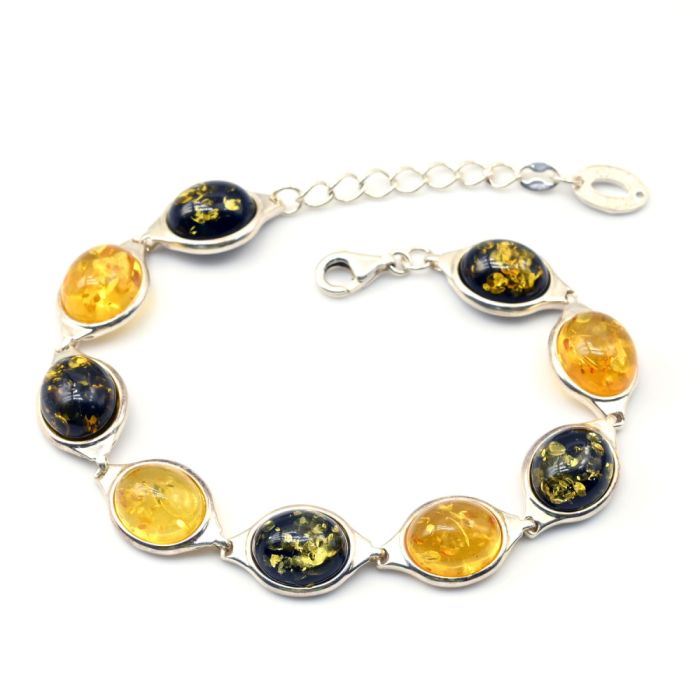 Amber bracelet C925 oval 12*13mm lemon, green, 19.5cm, 16.66g