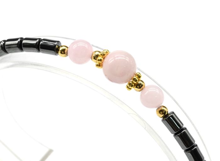 Hematite bracelet with quartz tinted color.pink